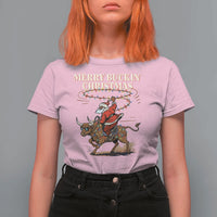 Merry Buckin Christmas T Shirt For Women Black Santa Western Rodeo Gift - Wonder Print Shop