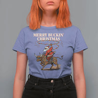 Merry Buckin Christmas T Shirt For Women Black Santa Western Rodeo Gift - Wonder Print Shop