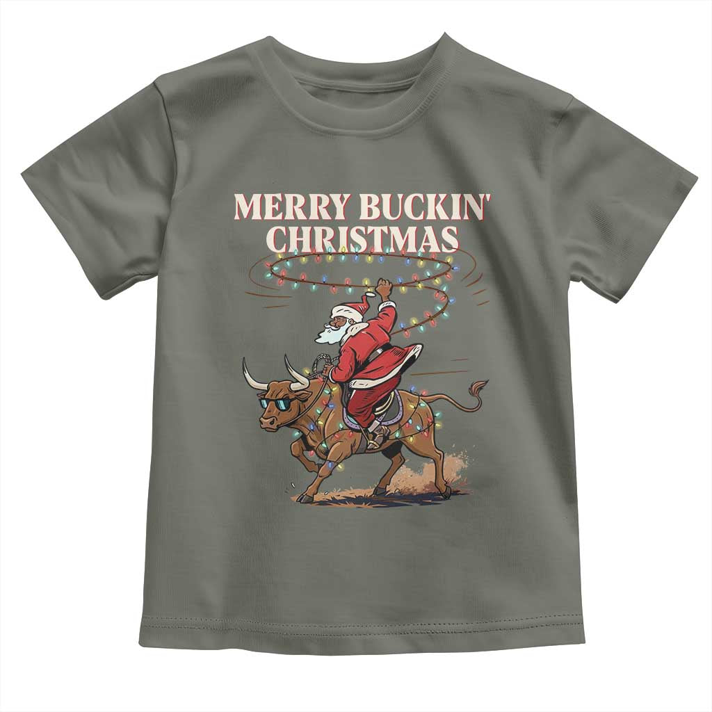 Merry Buckin Christmas Toddler T Shirt Black Santa Western Rodeo Gift - Wonder Print Shop