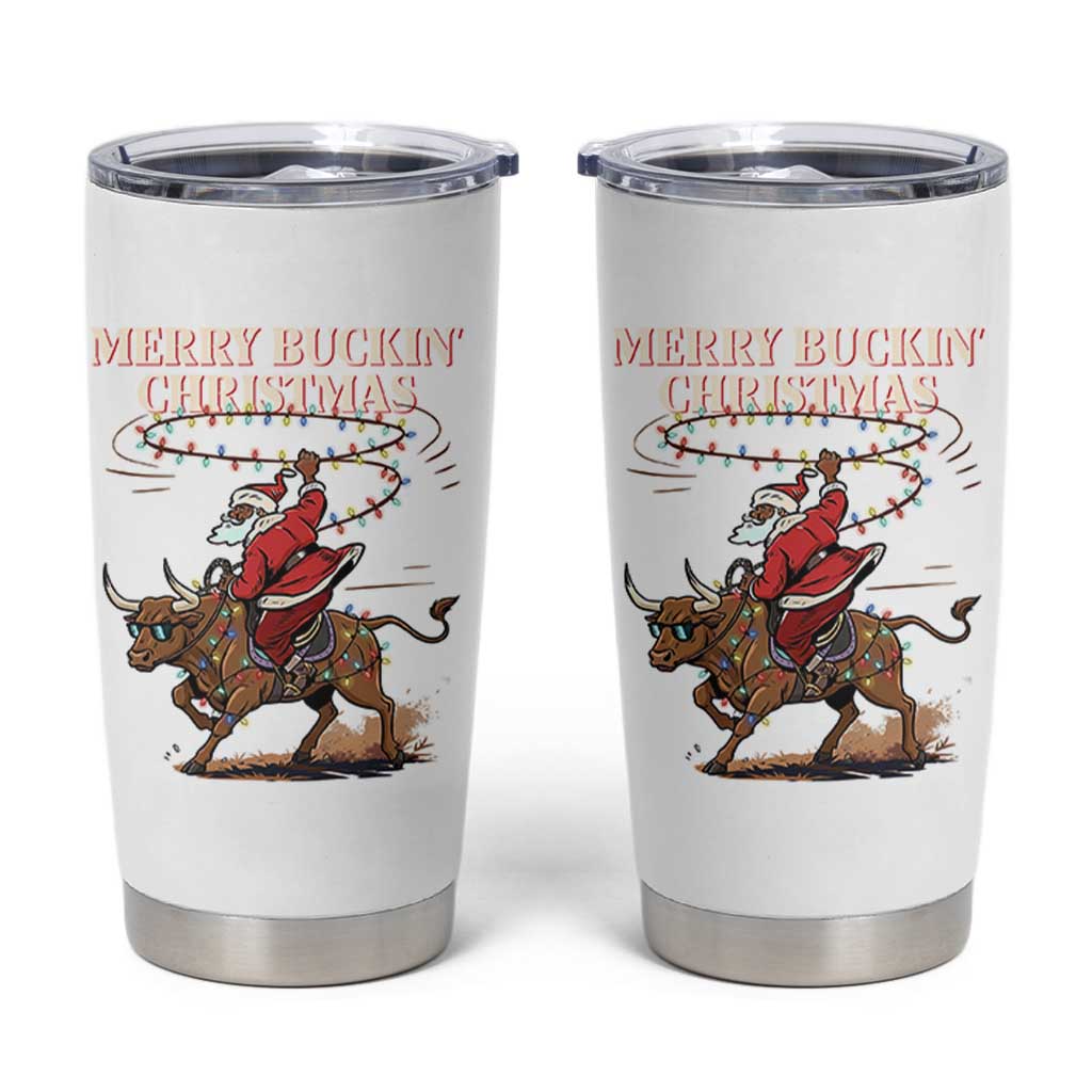 Merry Buckin Christmas Tumbler Cup Black Santa Western Rodeo Gift - Wonder Print Shop