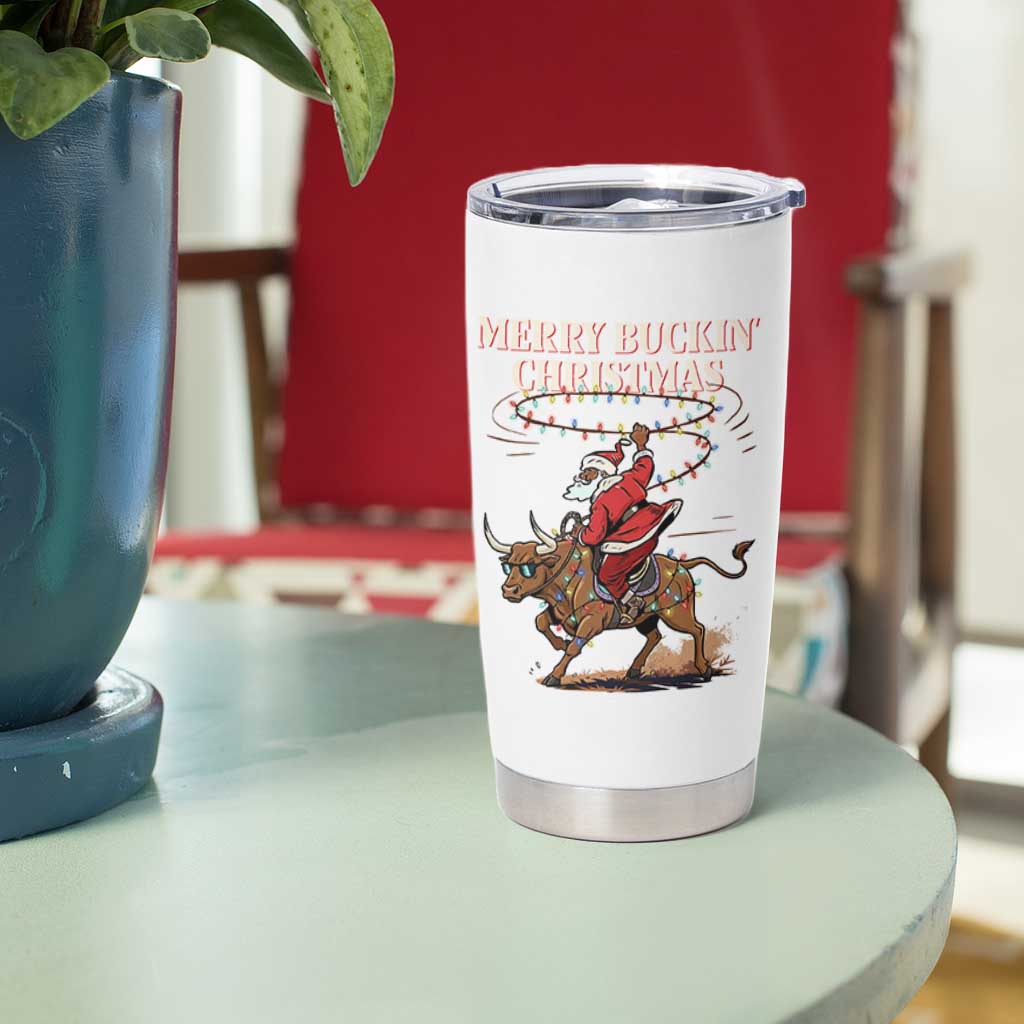 Merry Buckin Christmas Tumbler Cup Black Santa Western Rodeo Gift - Wonder Print Shop