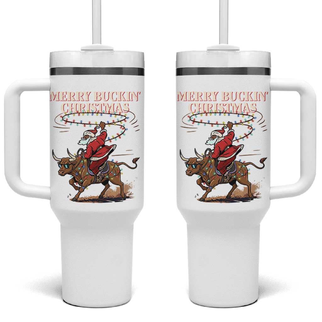 Merry Buckin Christmas Tumbler With Handle Black Santa Western Rodeo Gift - Wonder Print Shop