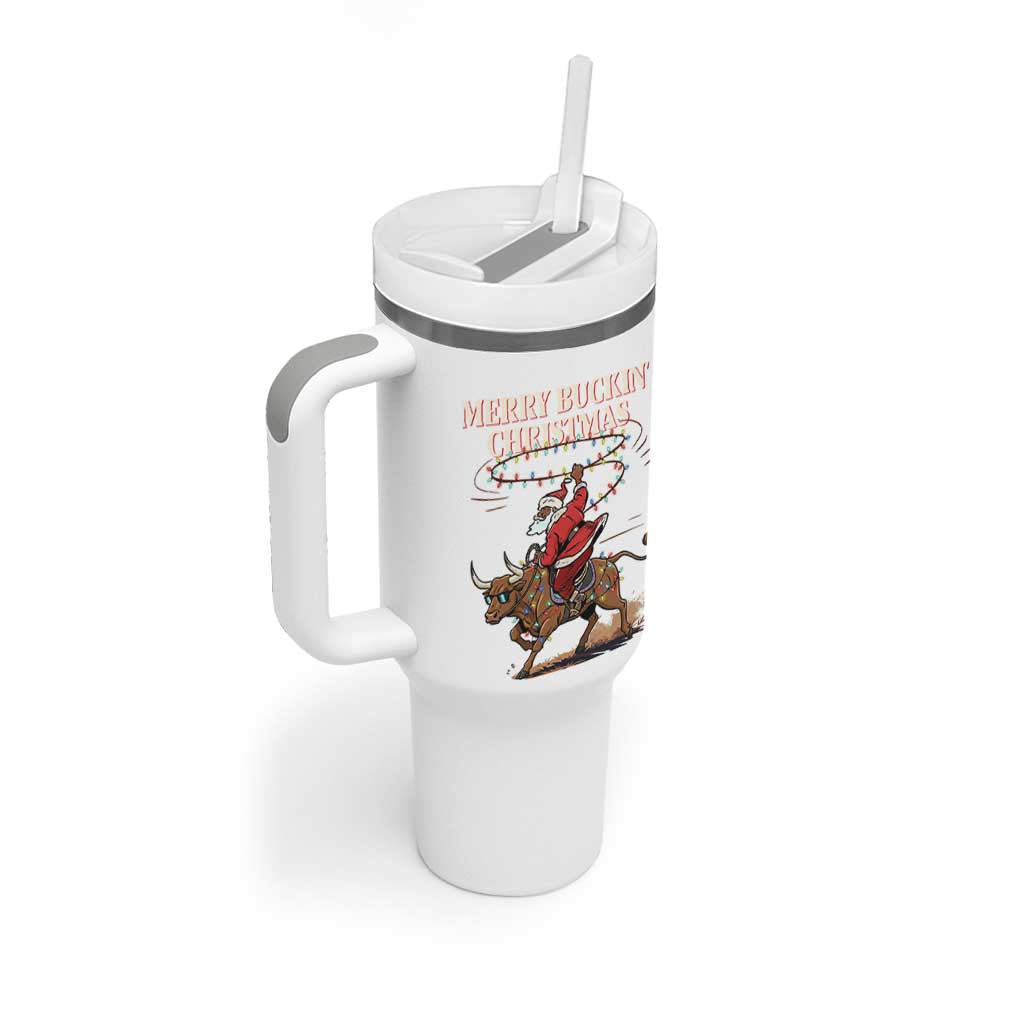 Merry Buckin Christmas Tumbler With Handle Black Santa Western Rodeo Gift - Wonder Print Shop