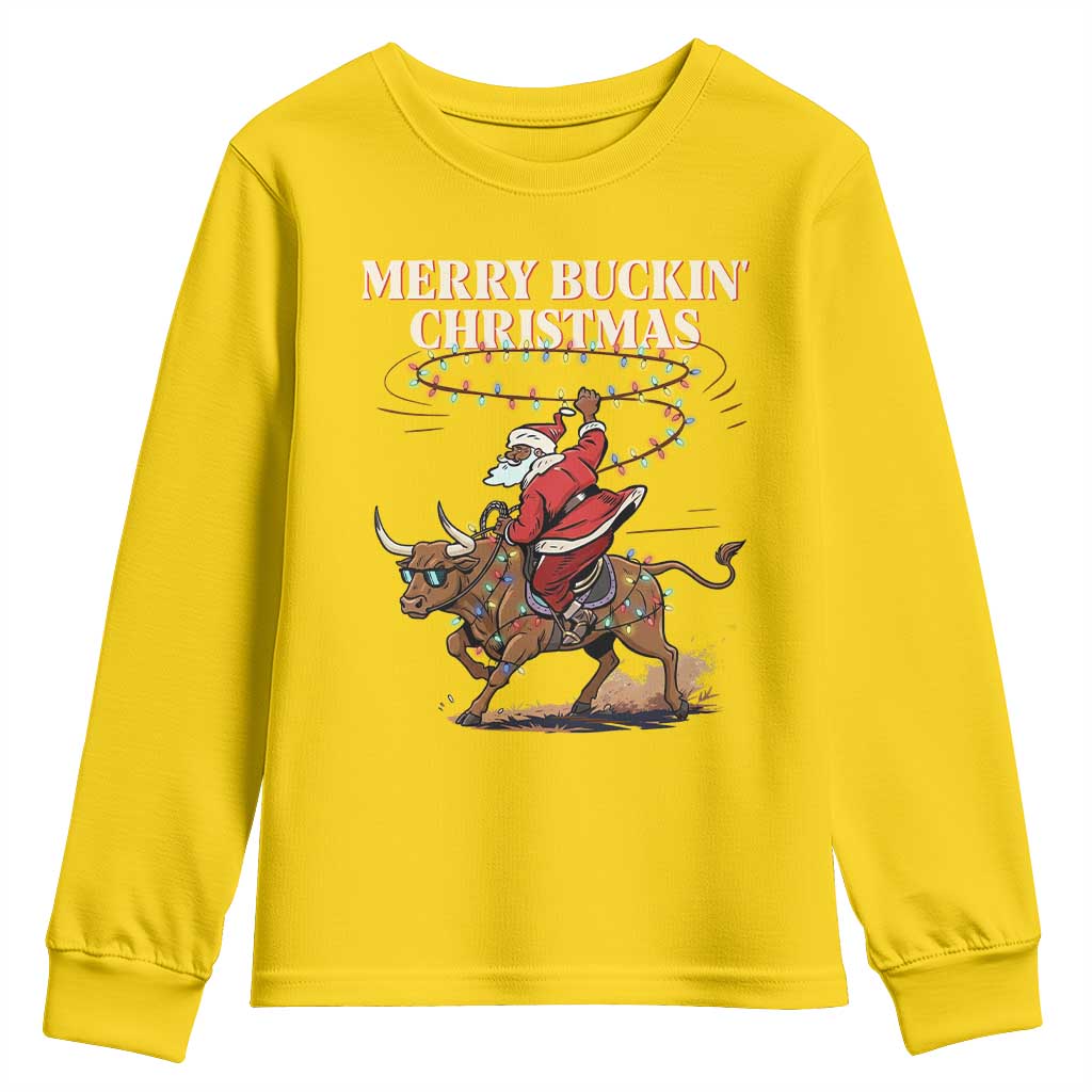 Merry Buckin Christmas Youth Sweatshirt Black Santa Western Rodeo Gift - Wonder Print Shop