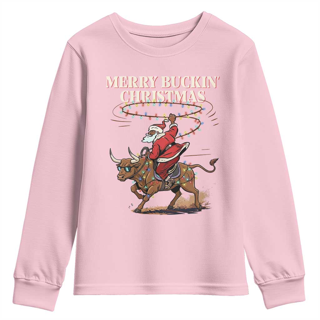 Merry Buckin Christmas Youth Sweatshirt Black Santa Western Rodeo Gift - Wonder Print Shop
