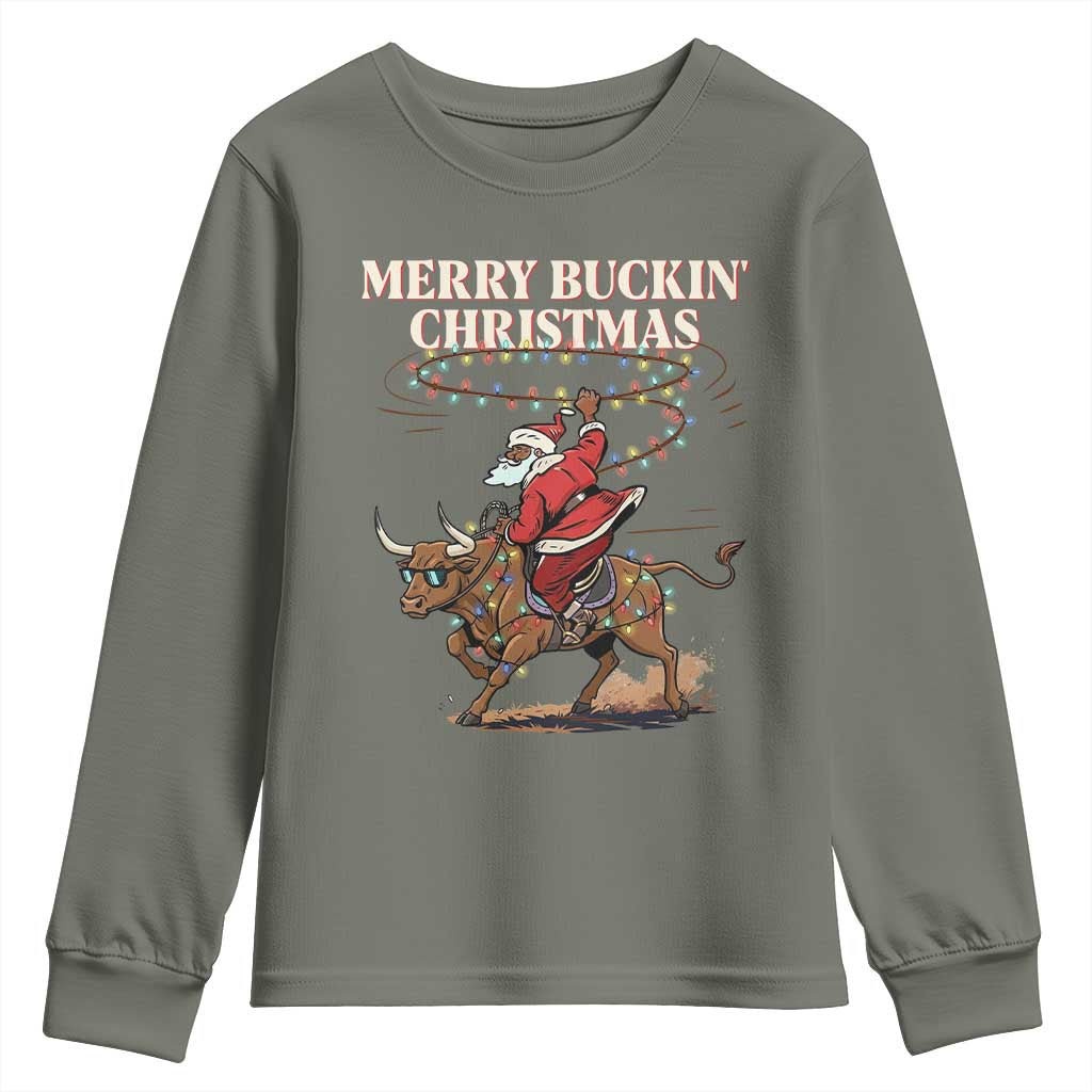 Merry Buckin Christmas Youth Sweatshirt Black Santa Western Rodeo Gift - Wonder Print Shop
