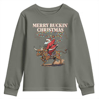 Merry Buckin Christmas Youth Sweatshirt Black Santa Western Rodeo Gift - Wonder Print Shop
