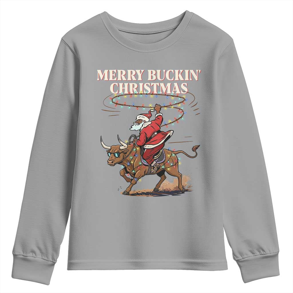 Merry Buckin Christmas Youth Sweatshirt Black Santa Western Rodeo Gift - Wonder Print Shop