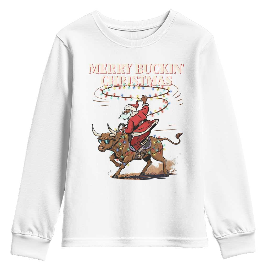 Merry Buckin Christmas Youth Sweatshirt Black Santa Western Rodeo Gift - Wonder Print Shop