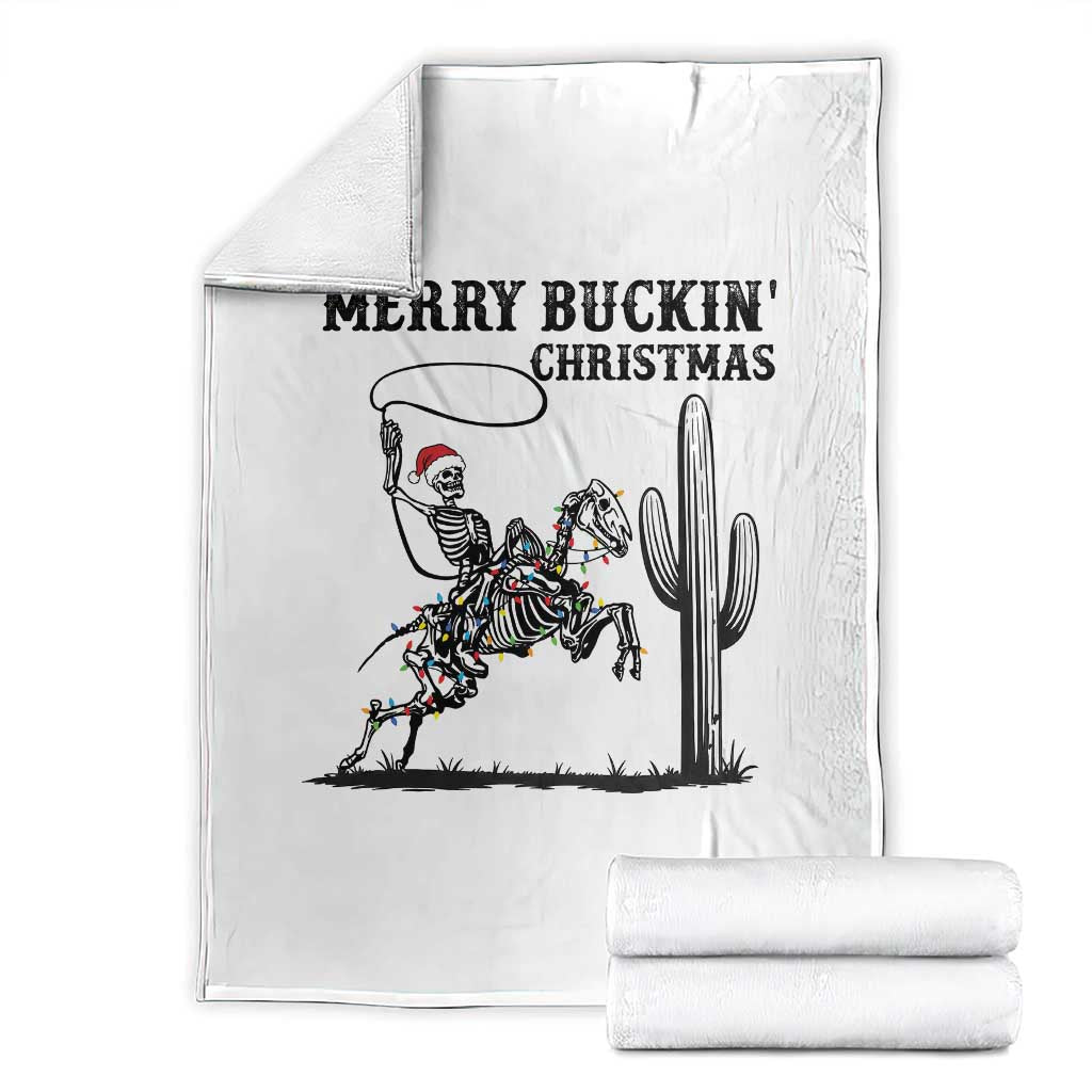 Merry Buckin Christmas Throw Blanket Funny Skeleton Santa Horse Rider - Wonder Print Shop