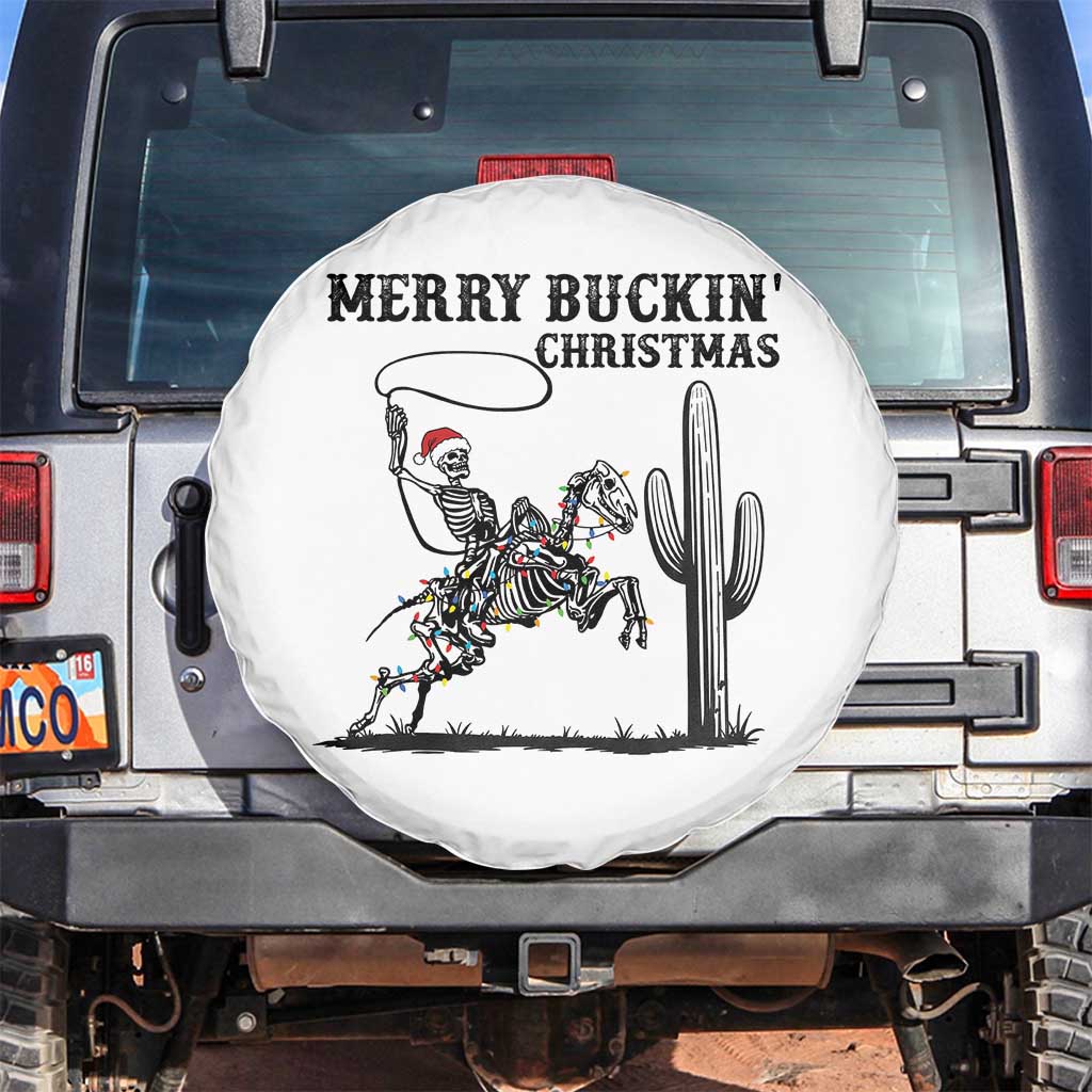 Merry Buckin Christmas Spare Tire Cover Funny Skeleton Santa Horse Rider - Wonder Print Shop