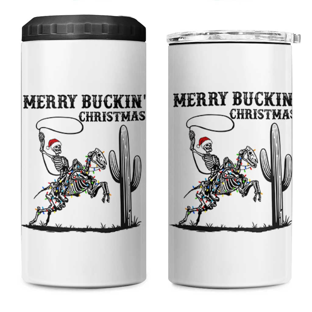 Merry Buckin Christmas 4 in 1 Can Cooler Tumbler Funny Skeleton Santa Horse Rider - Wonder Print Shop