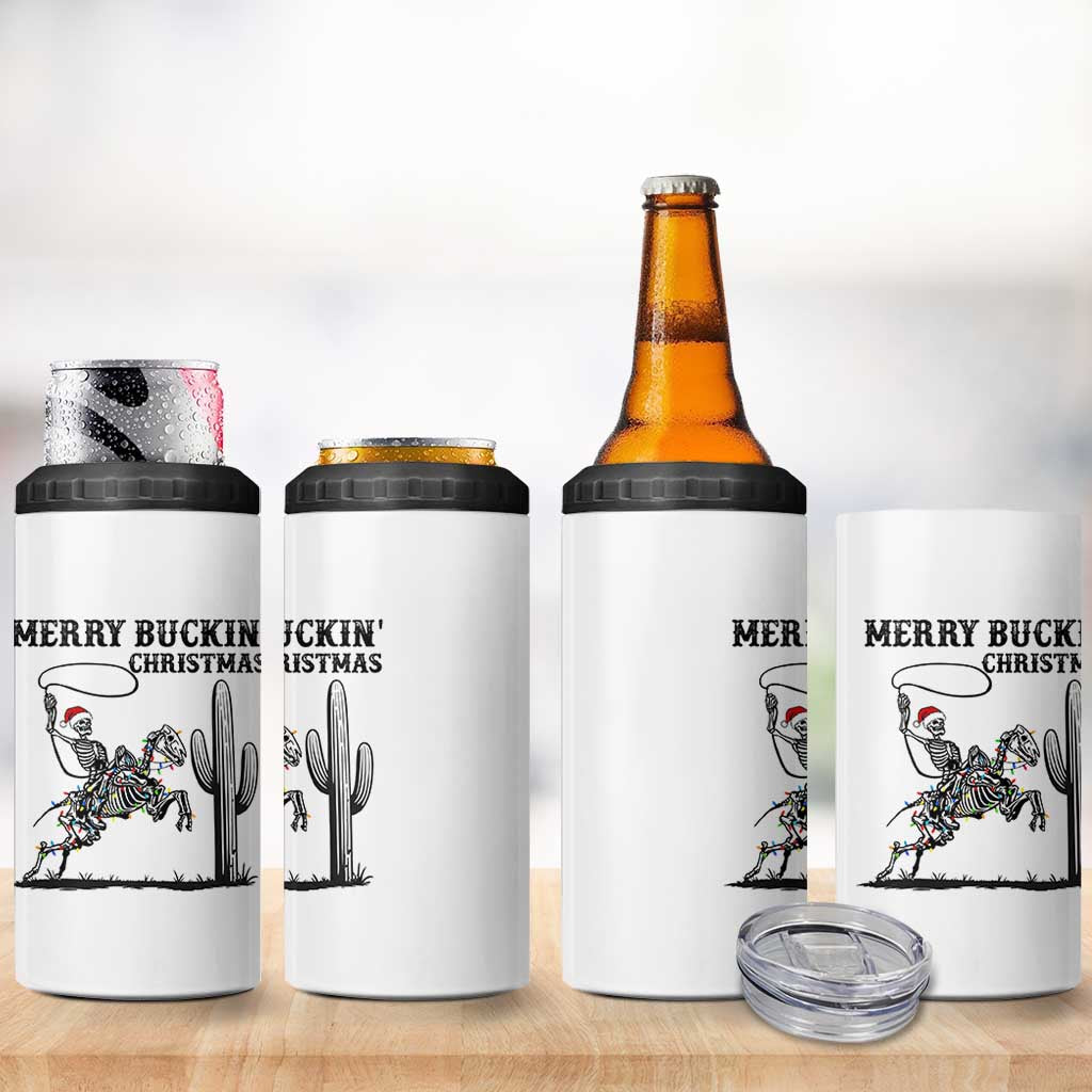 Merry Buckin Christmas 4 in 1 Can Cooler Tumbler Funny Skeleton Santa Horse Rider - Wonder Print Shop