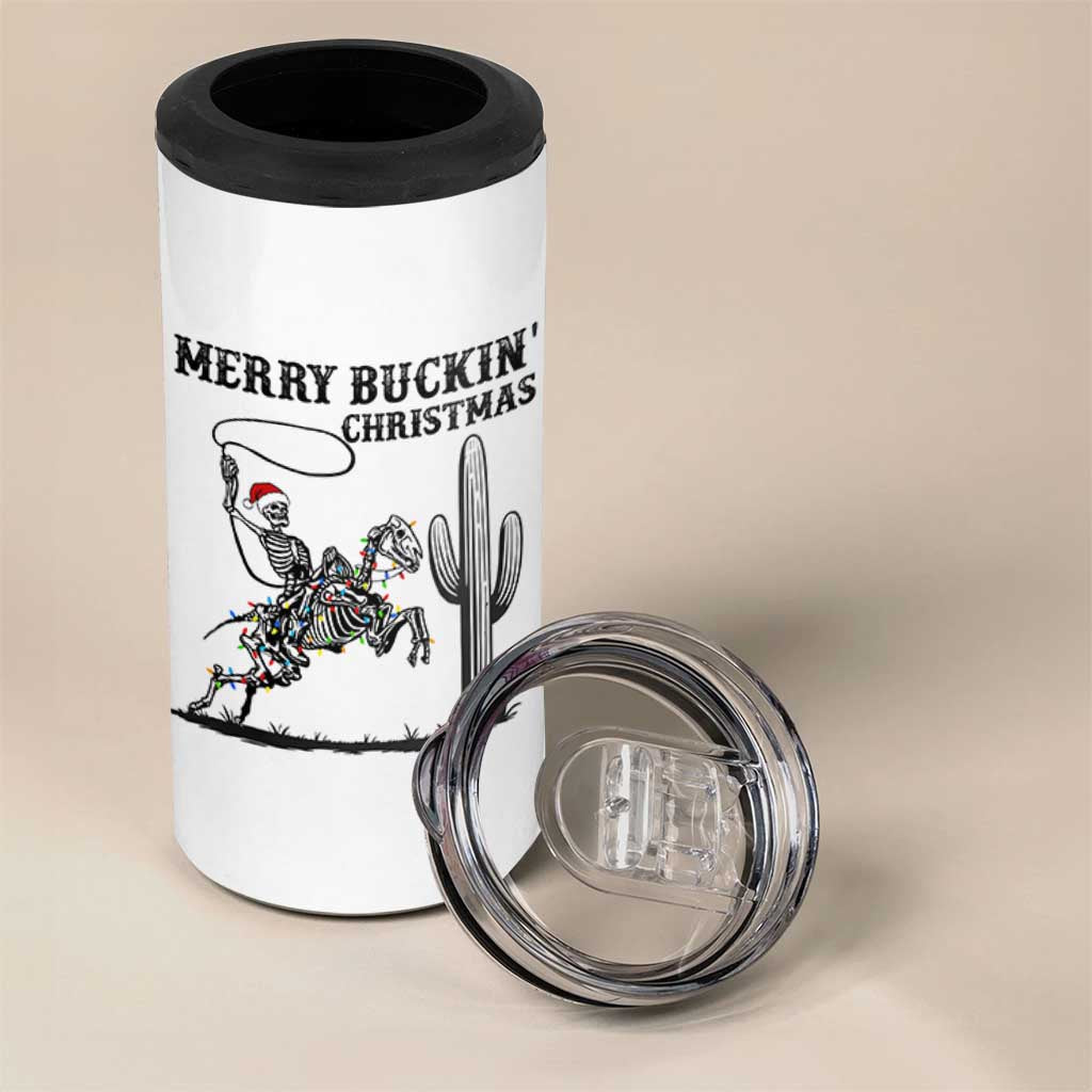 Merry Buckin Christmas 4 in 1 Can Cooler Tumbler Funny Skeleton Santa Horse Rider - Wonder Print Shop