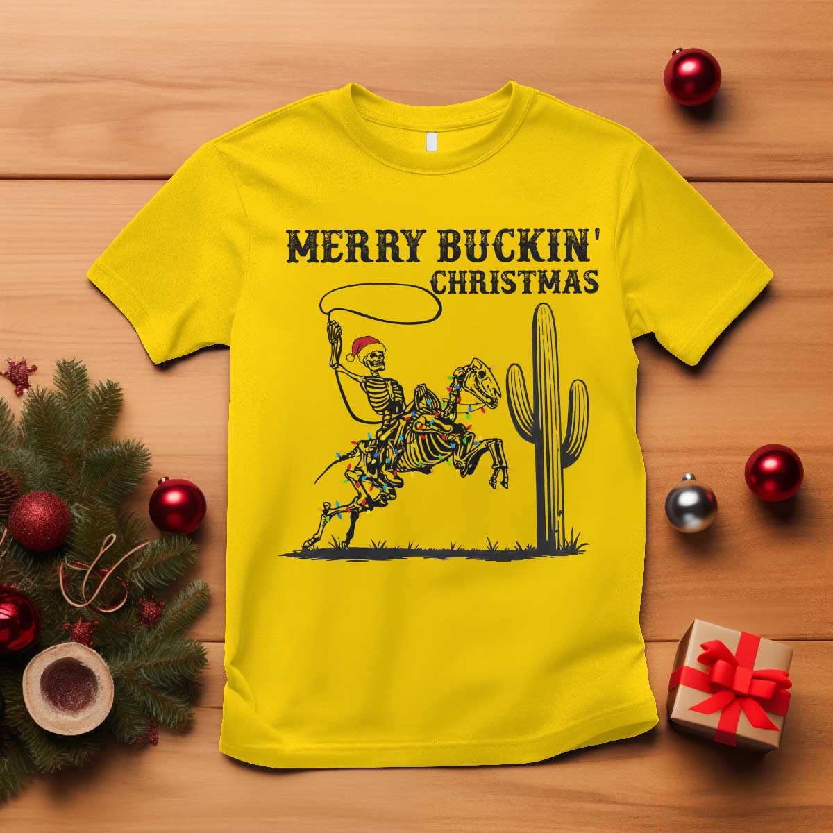 Merry Buckin Christmas T Shirt Funny Skeleton Santa Horse Rider - Wonder Print Shop