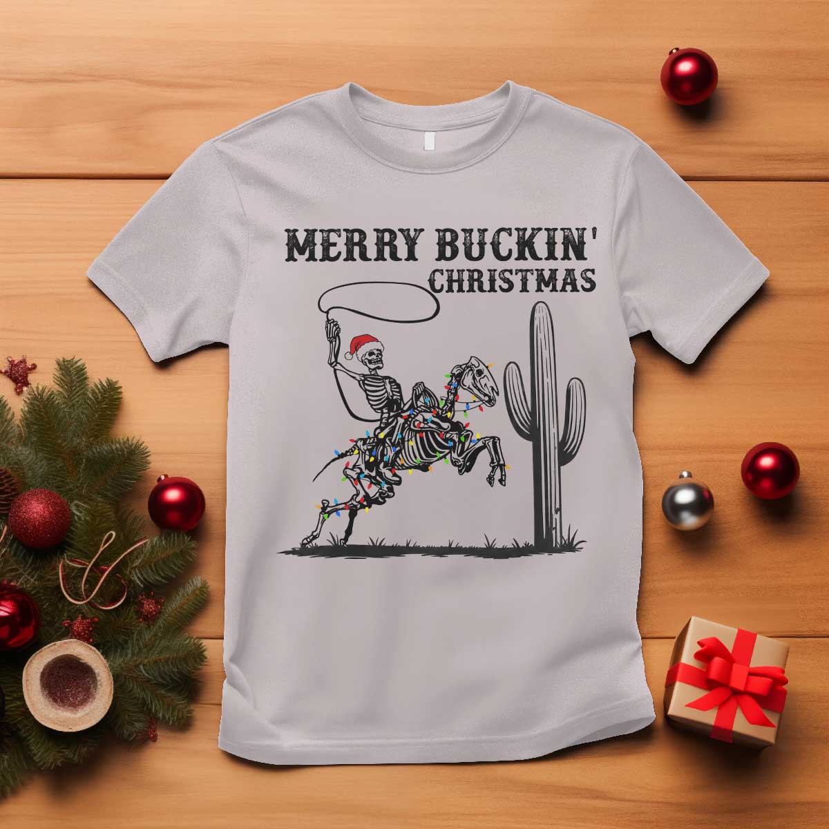 Merry Buckin Christmas T Shirt Funny Skeleton Santa Horse Rider - Wonder Print Shop