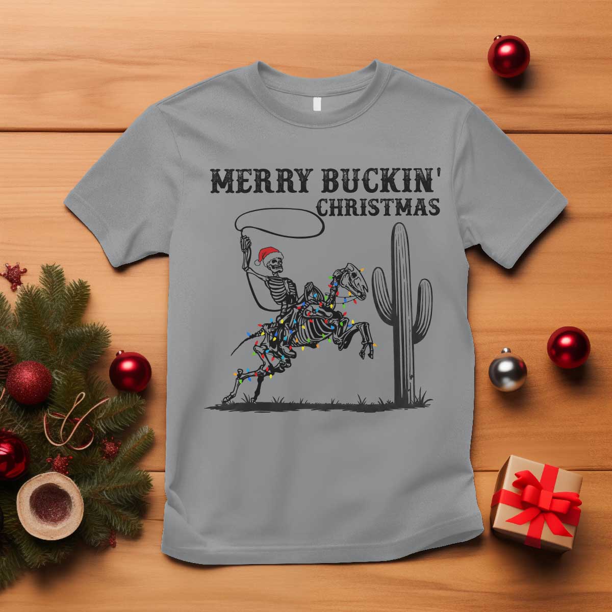 Merry Buckin Christmas T Shirt Funny Skeleton Santa Horse Rider - Wonder Print Shop