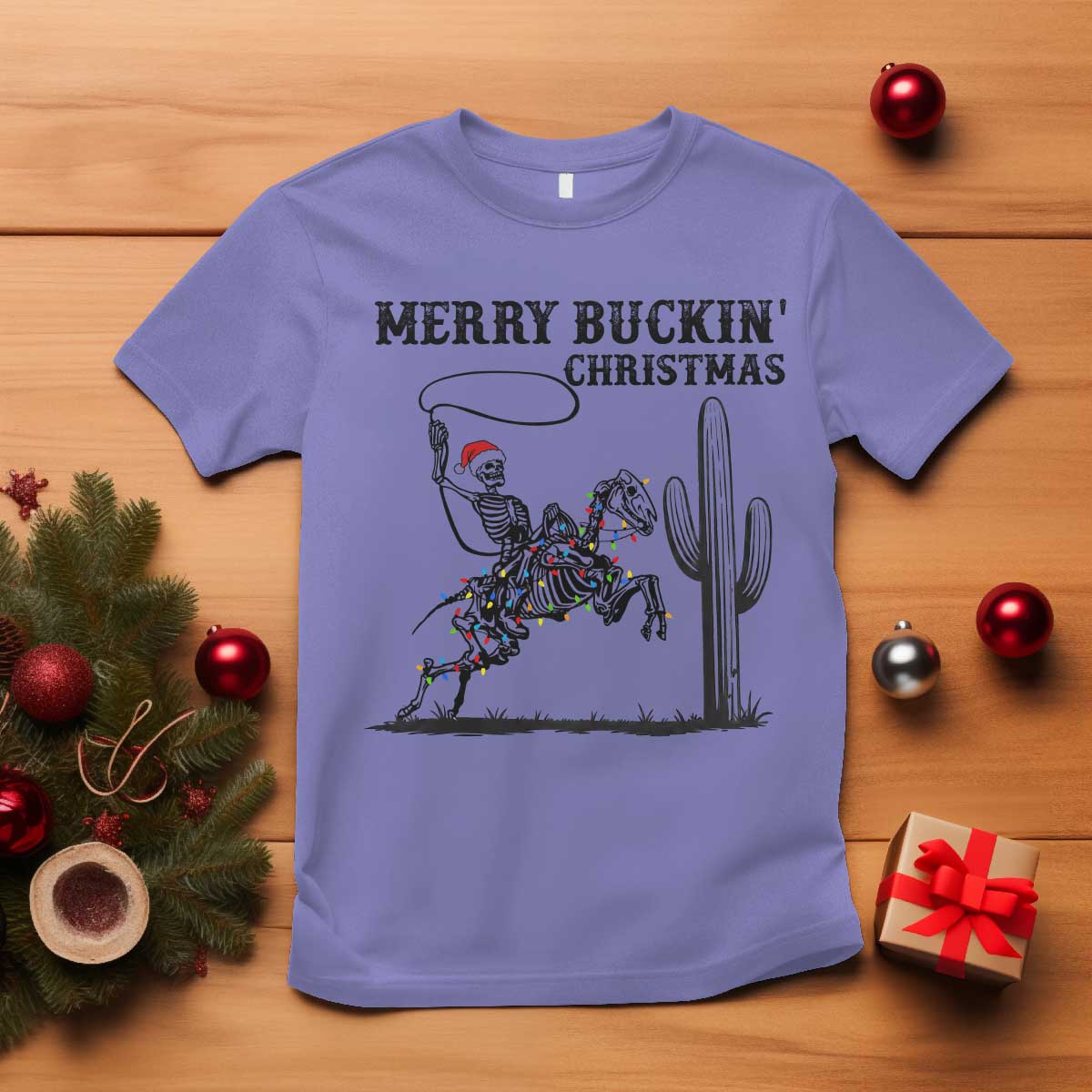 Merry Buckin Christmas T Shirt Funny Skeleton Santa Horse Rider - Wonder Print Shop