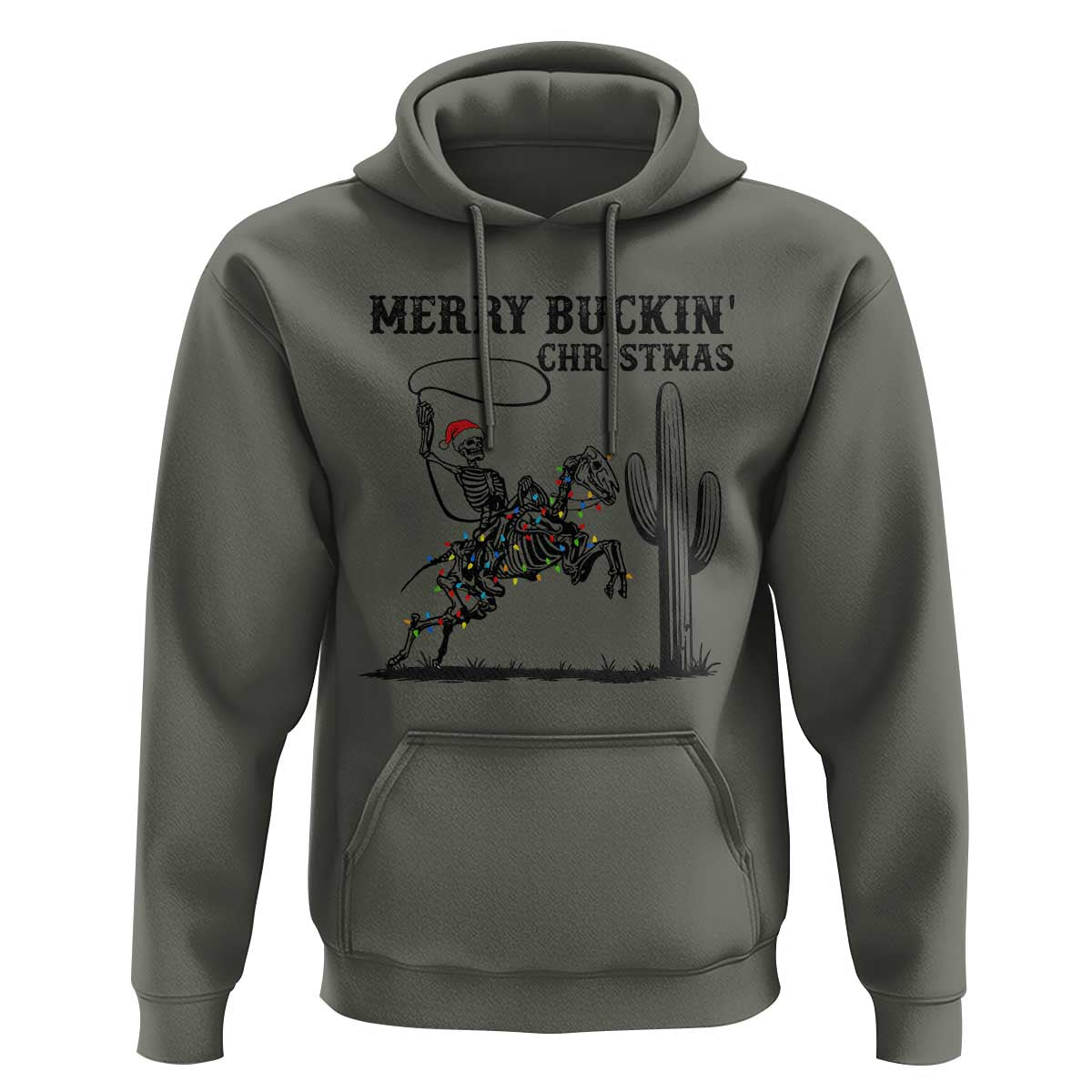 Merry Buckin Christmas Hoodie Funny Skeleton Santa Horse Rider - Wonder Print Shop