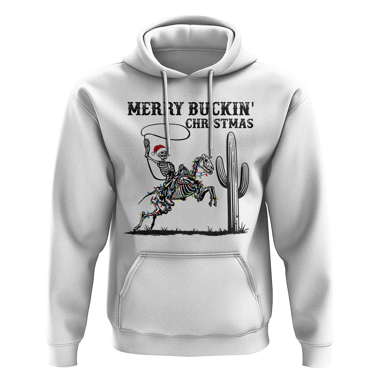 Merry Buckin Christmas Hoodie Funny Skeleton Santa Horse Rider - Wonder Print Shop