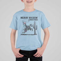 Merry Buckin Christmas T Shirt For Kid Funny Skeleton Santa Horse Rider - Wonder Print Shop