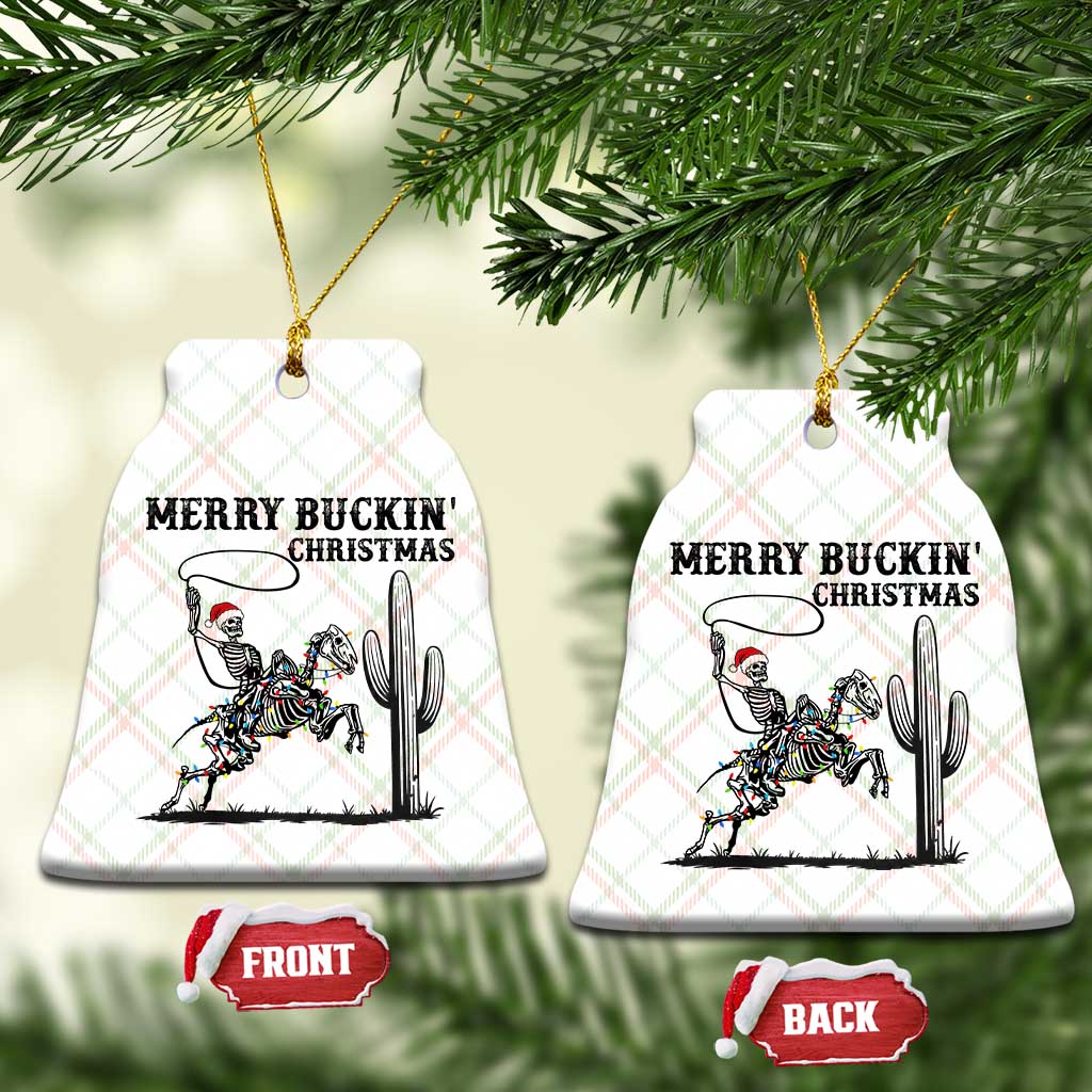 Merry Buckin Christmas Ceramic Ornament Funny Skeleton Santa Horse Rider - Wonder Print Shop