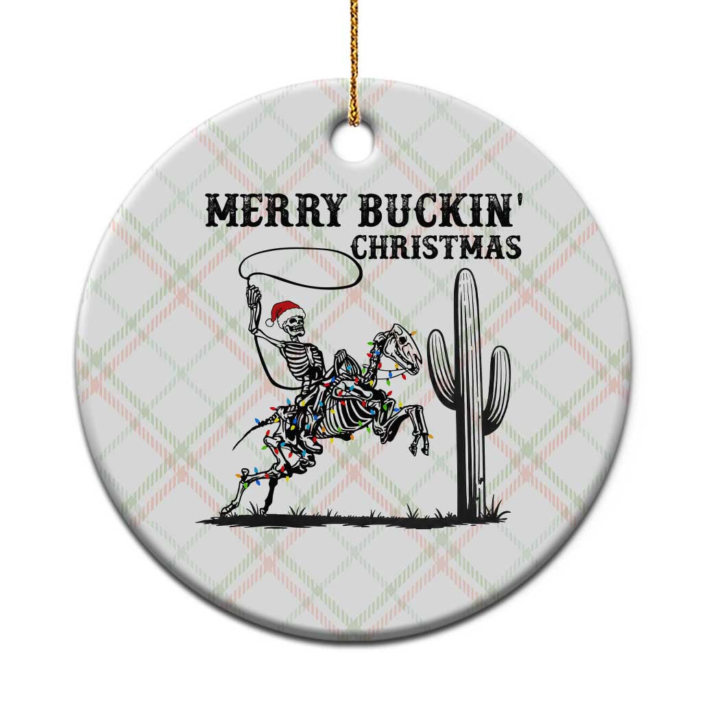 Merry Buckin Christmas Ceramic Ornament Funny Skeleton Santa Horse Rider - Wonder Print Shop