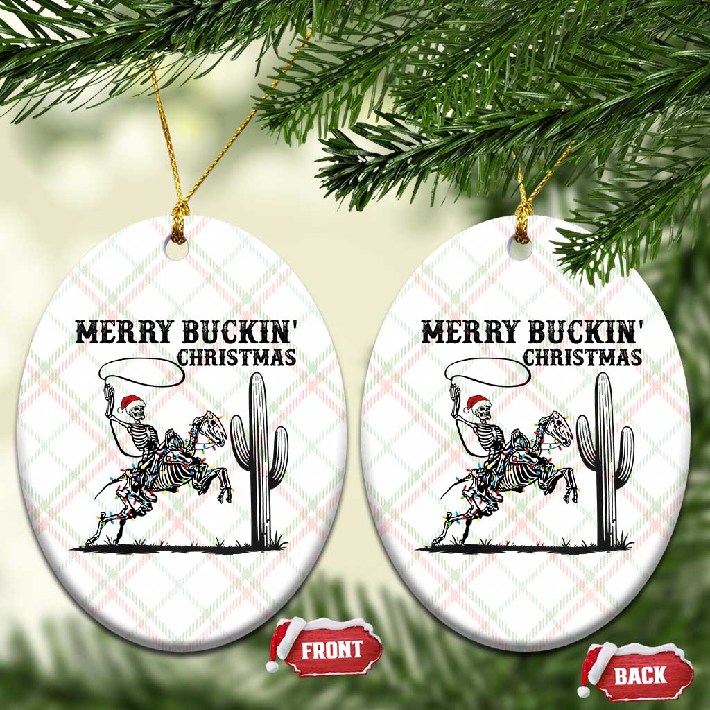 Merry Buckin Christmas Ceramic Ornament Funny Skeleton Santa Horse Rider - Wonder Print Shop