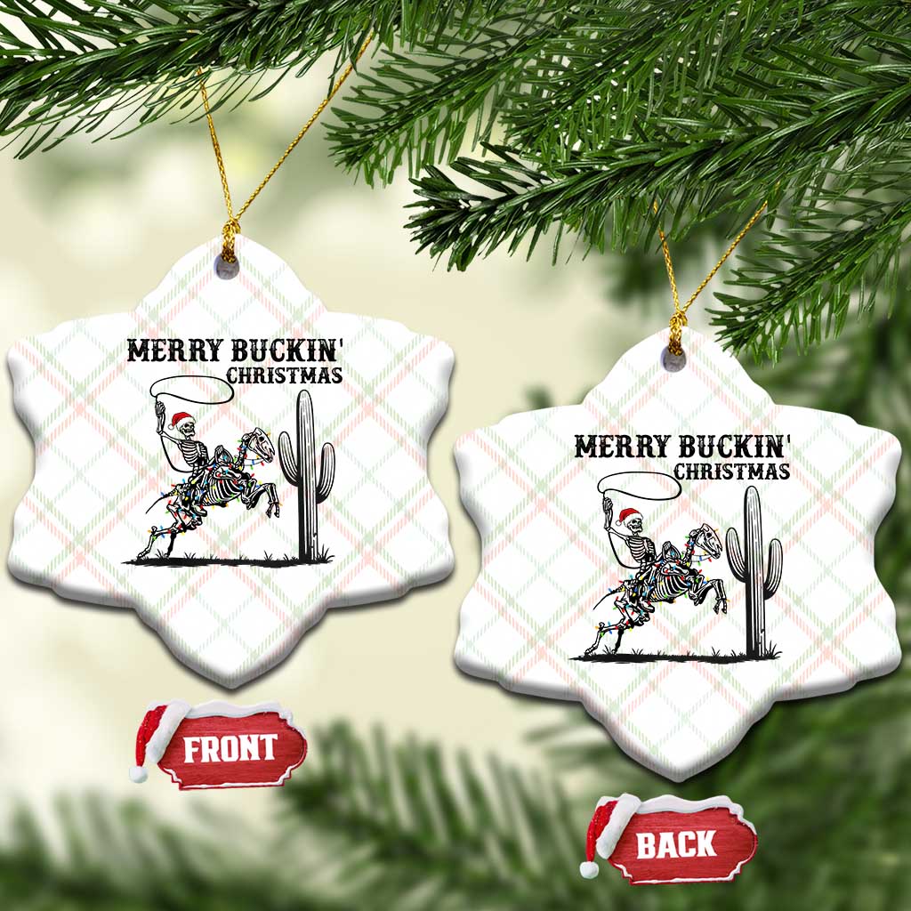Merry Buckin Christmas Ceramic Ornament Funny Skeleton Santa Horse Rider - Wonder Print Shop