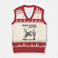 Merry Buckin Xmas V-Neck Knit Sweater Vest Funny Skeleton Santa Horse Rider - Wonder Print Shop