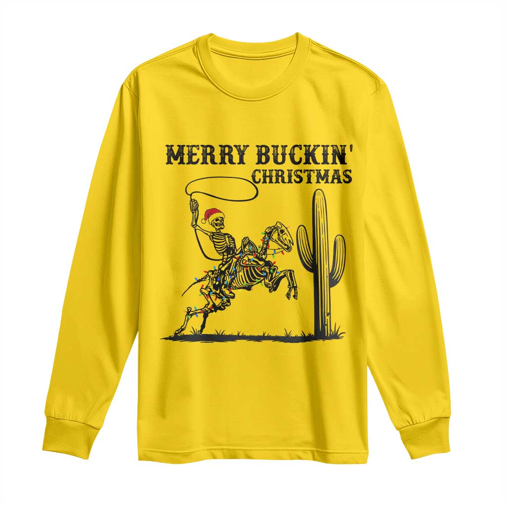 Merry Buckin Christmas Long Sleeve Shirt Funny Skeleton Santa Horse Rider - Wonder Print Shop