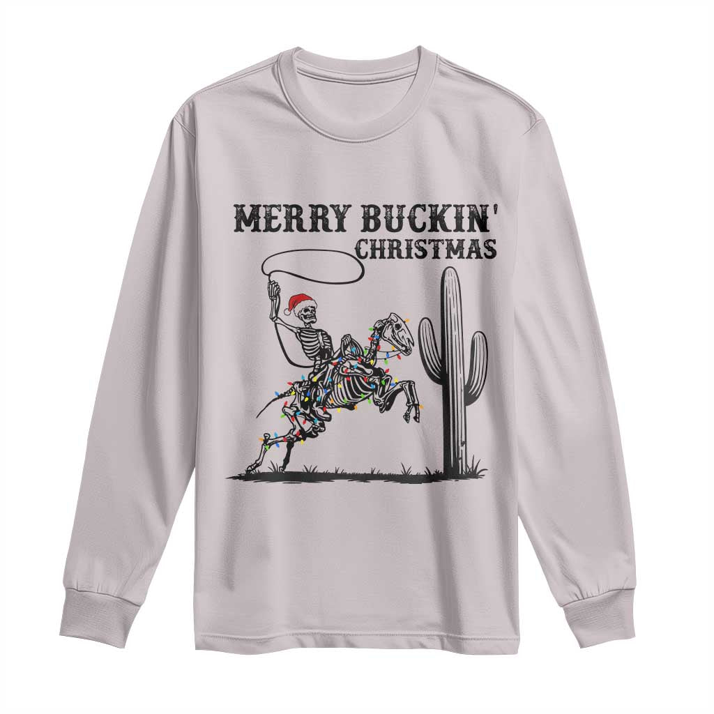 Merry Buckin Christmas Long Sleeve Shirt Funny Skeleton Santa Horse Rider - Wonder Print Shop