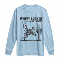 Merry Buckin Christmas Long Sleeve Shirt Funny Skeleton Santa Horse Rider - Wonder Print Shop