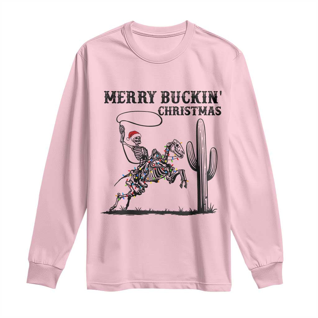 Merry Buckin Christmas Long Sleeve Shirt Funny Skeleton Santa Horse Rider - Wonder Print Shop