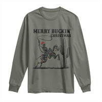 Merry Buckin Christmas Long Sleeve Shirt Funny Skeleton Santa Horse Rider - Wonder Print Shop
