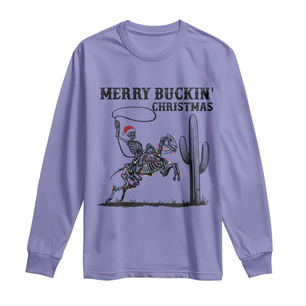 Merry Buckin Christmas Long Sleeve Shirt Funny Skeleton Santa Horse Rider - Wonder Print Shop