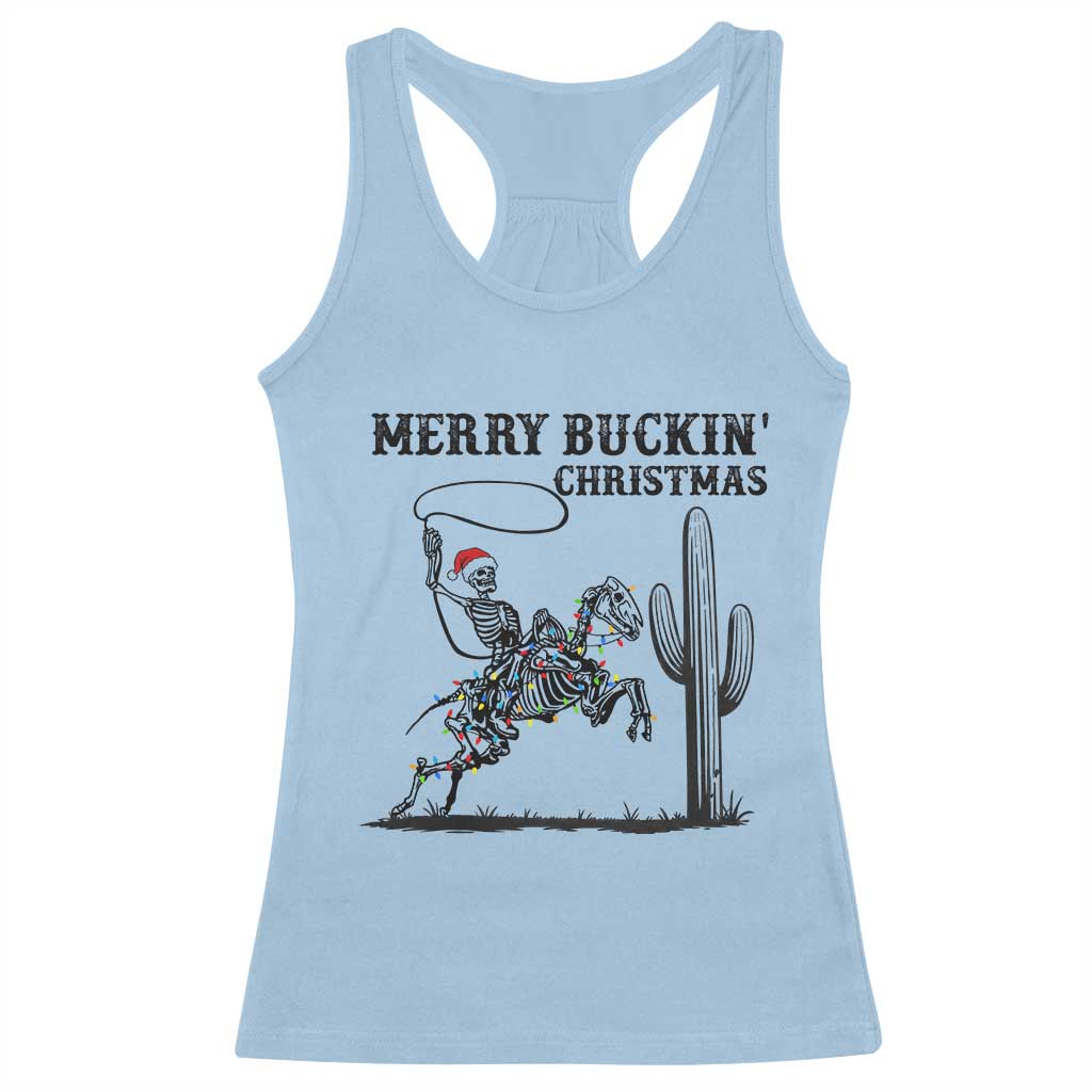 Merry Buckin Christmas Racerback Tank Top Funny Skeleton Santa Horse Rider - Wonder Print Shop