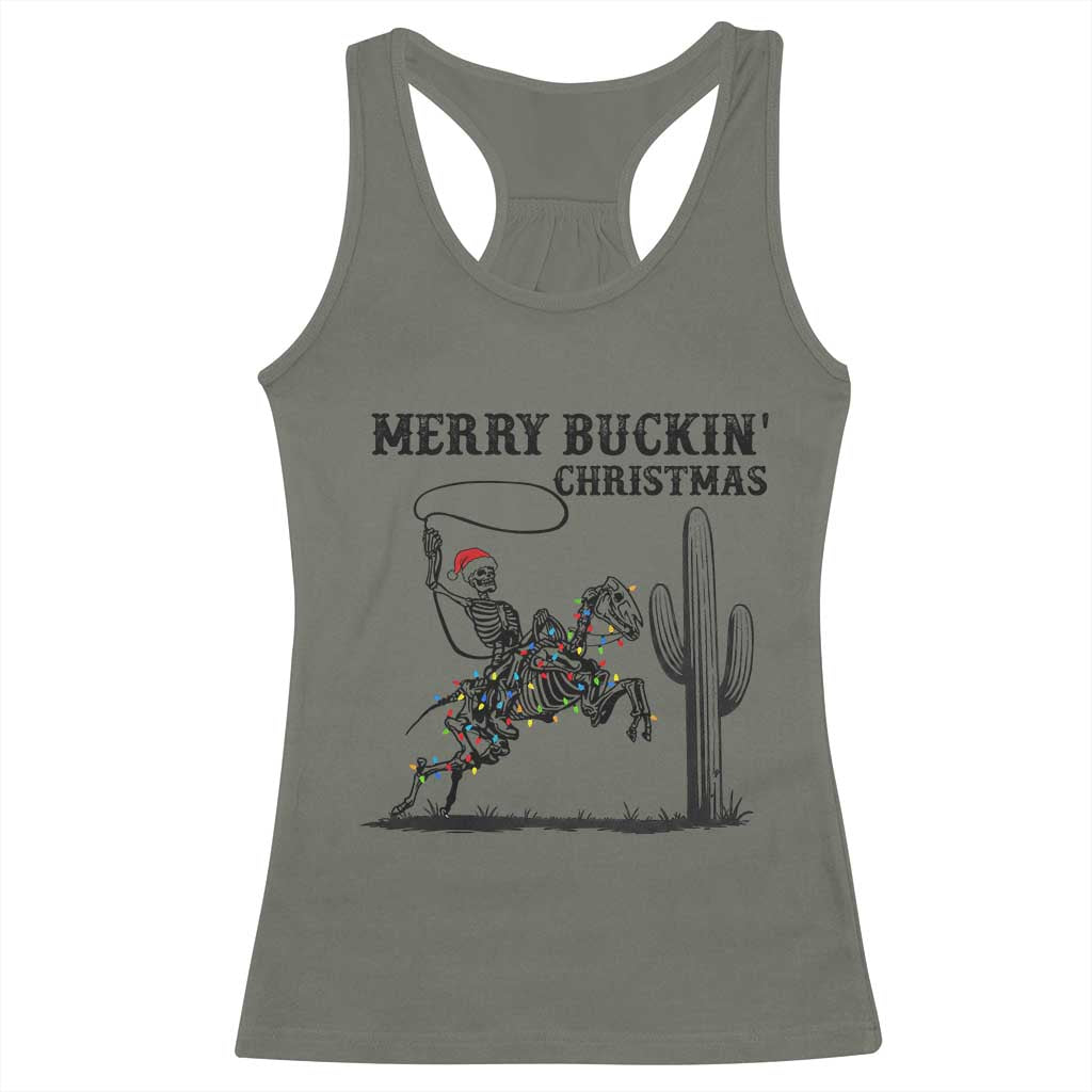 Merry Buckin Christmas Racerback Tank Top Funny Skeleton Santa Horse Rider - Wonder Print Shop