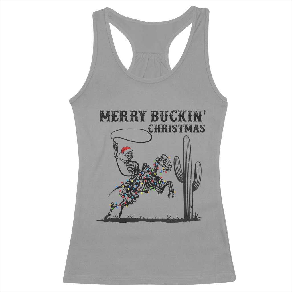 Merry Buckin Christmas Racerback Tank Top Funny Skeleton Santa Horse Rider - Wonder Print Shop