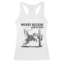 Merry Buckin Christmas Racerback Tank Top Funny Skeleton Santa Horse Rider - Wonder Print Shop