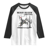 Merry Buckin Christmas Raglan Shirt Funny Skeleton Santa Horse Rider - Wonder Print Shop