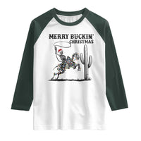 Merry Buckin Christmas Raglan Shirt Funny Skeleton Santa Horse Rider - Wonder Print Shop