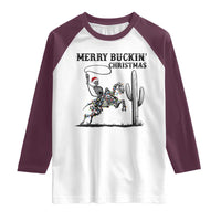 Merry Buckin Christmas Raglan Shirt Funny Skeleton Santa Horse Rider - Wonder Print Shop