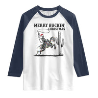 Merry Buckin Christmas Raglan Shirt Funny Skeleton Santa Horse Rider - Wonder Print Shop