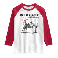 Merry Buckin Christmas Raglan Shirt Funny Skeleton Santa Horse Rider - Wonder Print Shop
