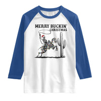 Merry Buckin Christmas Raglan Shirt Funny Skeleton Santa Horse Rider - Wonder Print Shop