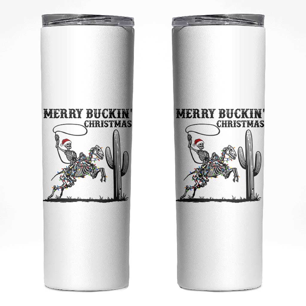 Merry Buckin Christmas Skinny Tumbler Funny Skeleton Santa Horse Rider - Wonder Print Shop