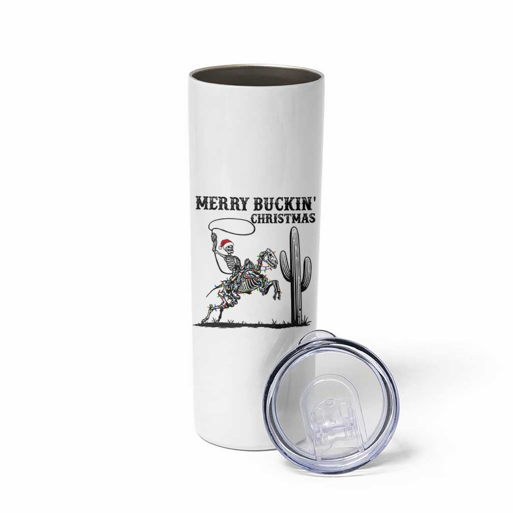 Merry Buckin Christmas Skinny Tumbler Funny Skeleton Santa Horse Rider - Wonder Print Shop