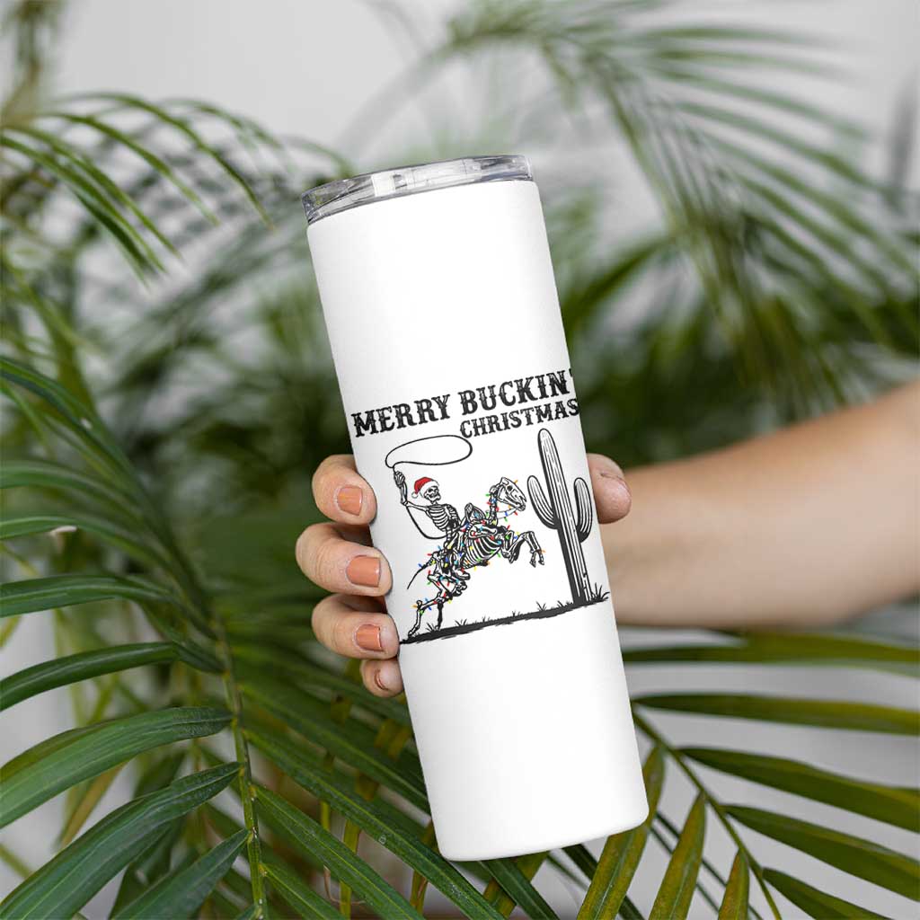 Merry Buckin Christmas Skinny Tumbler Funny Skeleton Santa Horse Rider - Wonder Print Shop