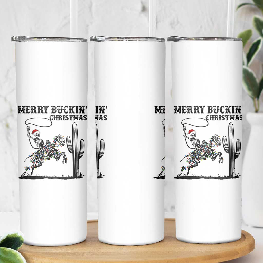 Merry Buckin Christmas Skinny Tumbler Funny Skeleton Santa Horse Rider - Wonder Print Shop
